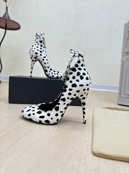 DECOLLETE PUMPS IN BLACK MIX WHITE DOTS HAIRCALF
