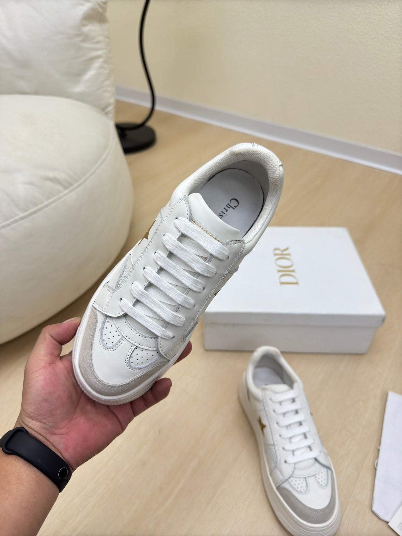 GOLD STAR PLATFORM SNEAKER IN WHITE CALFSKIN AND SUEDE