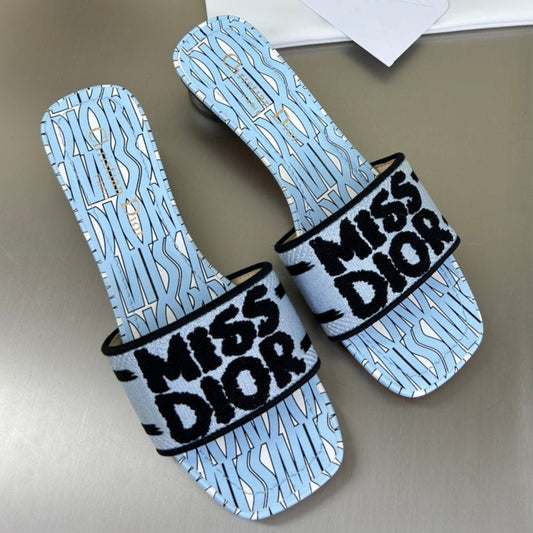 DWAY HEELED SLIDE EMBROIDERED COTTON AND LIGHT PINK MISS DIOR ALLOVER MOTIF 35 MM