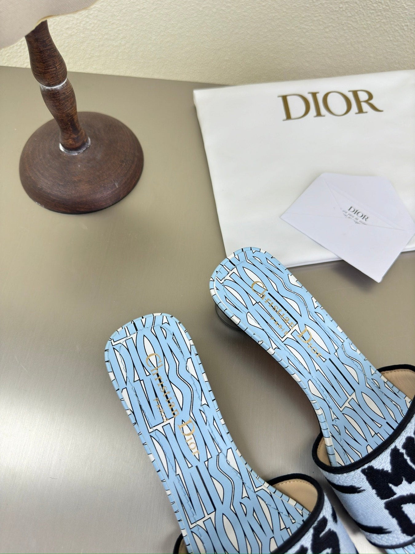 DWAY HEELED SLIDE EMBROIDERED COTTON AND LIGHT PINK MISS DIOR ALLOVER MOTIF 35 MM