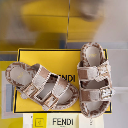 FENDI DAD SANDAL IN WHITE MIX CIDER BROWN MONOGRAM JACQUARD FABRIC