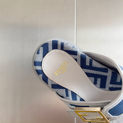 FENDI DAD SANDAL IN NAVY BLUE MIX WHITE MONOGRAM JACQUARD FABRIC
