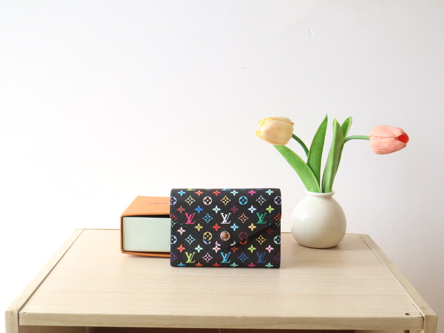 ROSALIE ZIPPY 12 IN BLACK MIX COLORFUL CALFSKIN