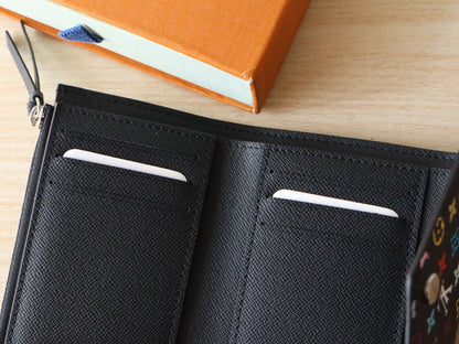 ROSALIE ZIPPY 12 IN BLACK MIX COLORFUL CALFSKIN