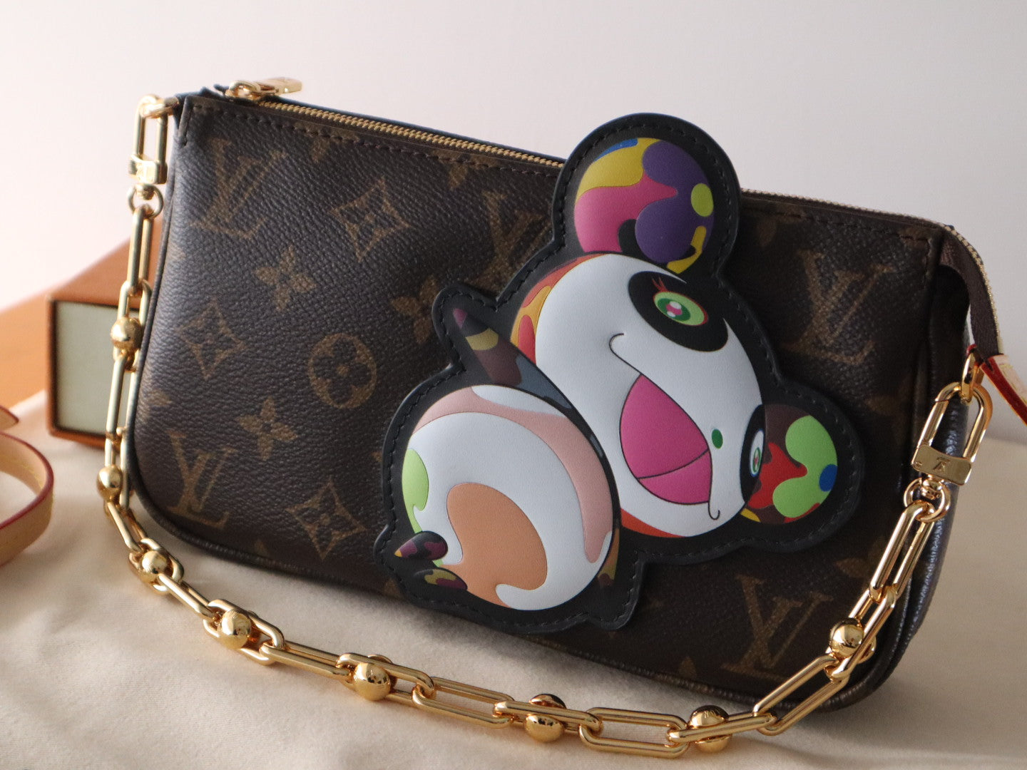 PANDA POCHETTE BAG 22 IN BROWN MONOGRAM COATED CANVAS