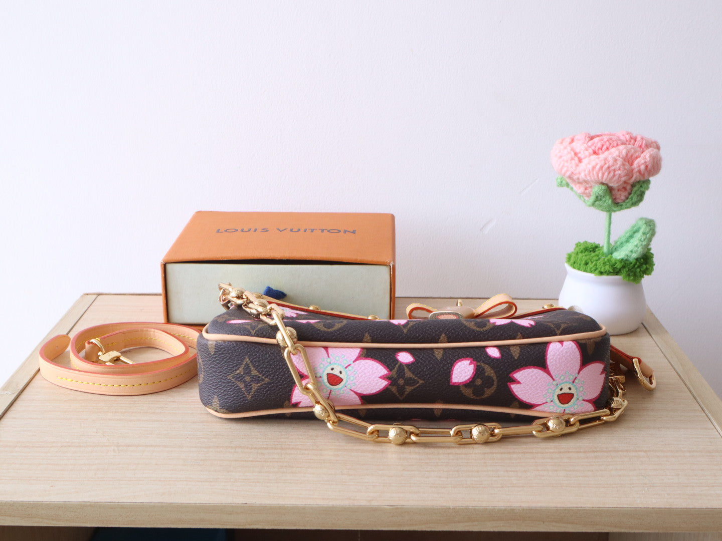 POCHETTE ACCESSOIRES BAG 22 IN SAKURA BROWN MONOGRAM COATED CANVAS