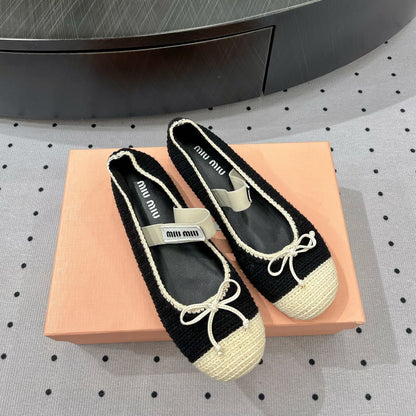 Ballet Flats Black Mix Ivory Fabric