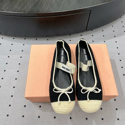 Ballet Flats Black Mix Ivory Fabric