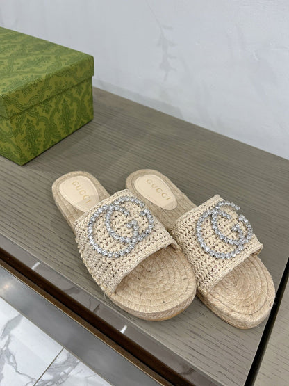 GG INTERLOCKING G ESPADRILLE CREAM FABRIC