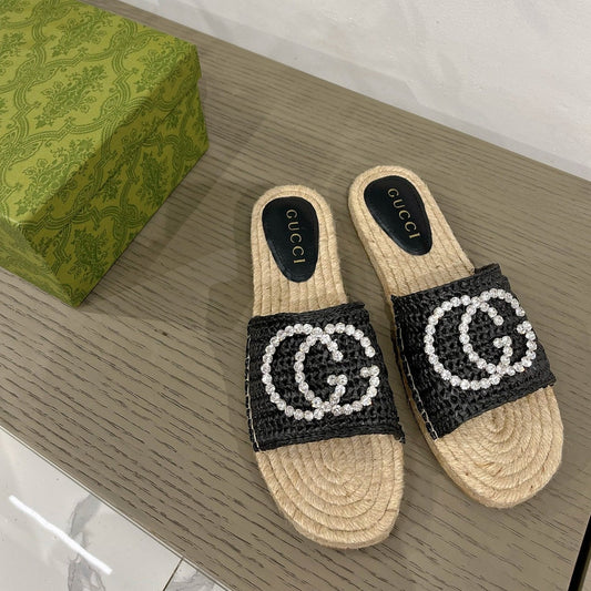 GG INTERLOCKING G ESPADRILLE BLACK FABRIC