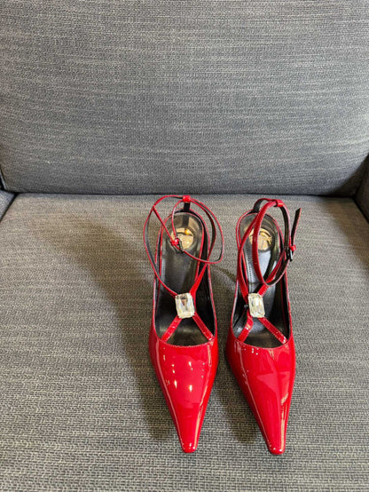 HIGH SANDAL ATTACHED GEM IN RED GLOSSY CALFSKIN