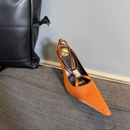 HIGH SANDAL ATTACHED GEM IN TANGELO ORANGE SILK