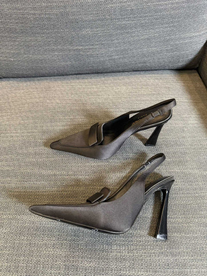 POINTED-TOE SLINGBACK PUMPS IN BLACK SILK