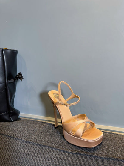 DEBBIE PLATFORM SANDALS IN BEIGE SATIN