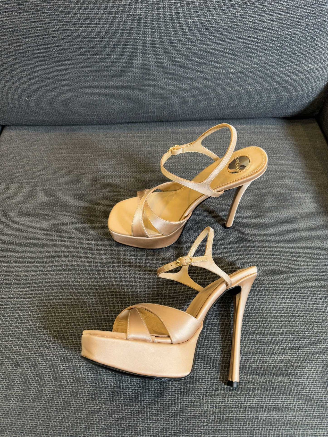 DEBBIE PLATFORM SANDALS IN BEIGE SATIN