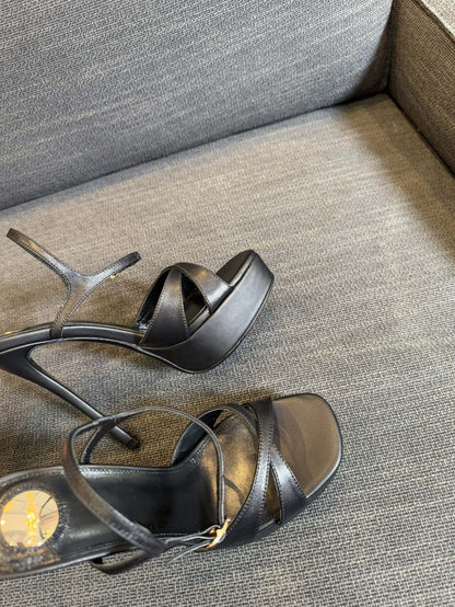 DEBBIE PLATFORM SANDALS IN BLACK SMOOTH LAMBSKIN