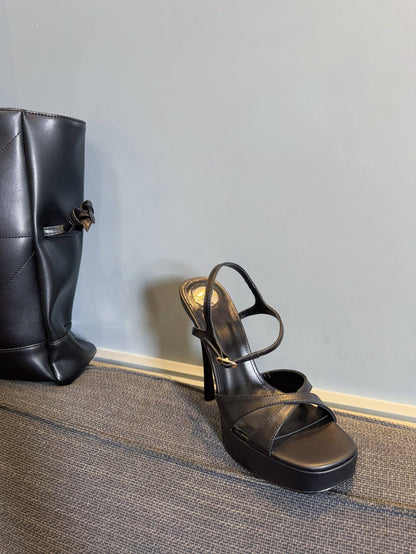 DEBBIE PLATFORM SANDALS IN BLACK SMOOTH LAMBSKIN