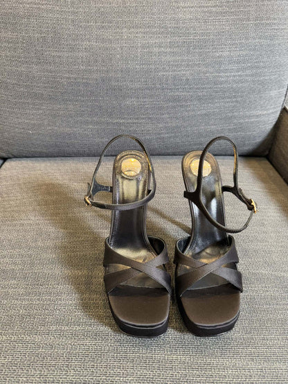 DEBBIE PLATFORM SANDALS IN BLACK SATIN