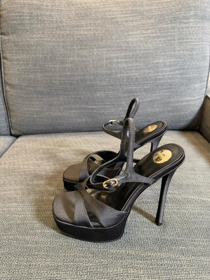 DEBBIE PLATFORM SANDALS IN BLACK SATIN