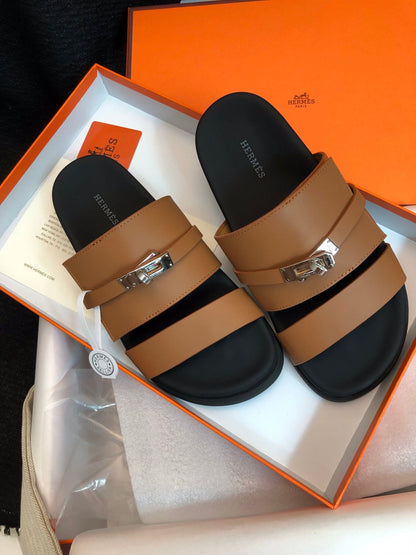 GABRIEL SANDAL MULE IN BRONZE BROWN CALFSKIN