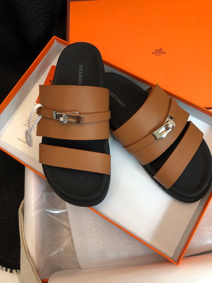 GABRIEL SANDAL MULE IN BRONZE BROWN CALFSKIN