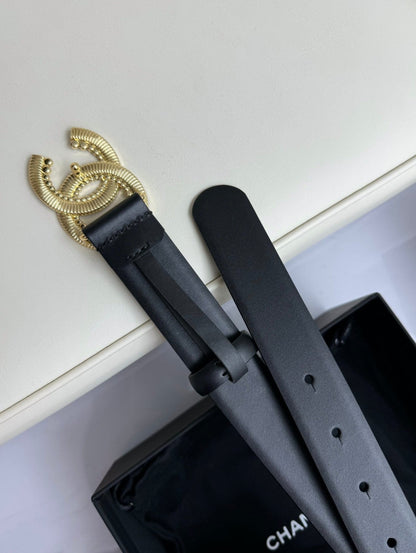 CC BELT 30MM IN BLACK SMOOTH CALFSKIN GOLD HARDWARE ATTACH RHINSTONE