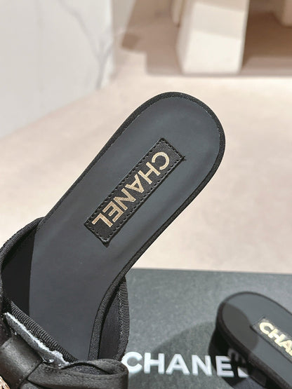 BOW LADY SLIPPERS BLACK LAMBSKIN WITH RHINESTONES