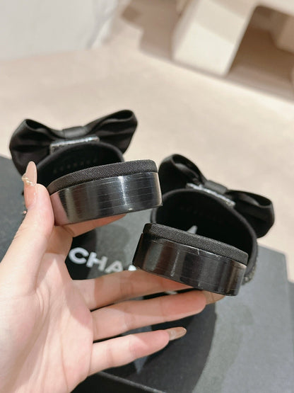 BOW LADY SLIPPERS BLACK LAMBSKIN WITH RHINESTONES