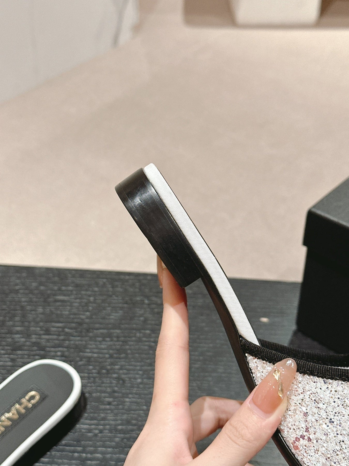 BOW LADY SLIPPERS BLACK LAMBSKIN WITH WHITE RHINESTONES