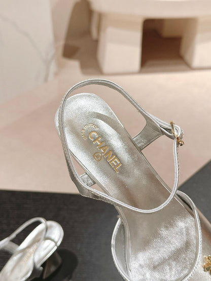 HIGH HEELS SANDAL IN SILVER LAMBSKIN
