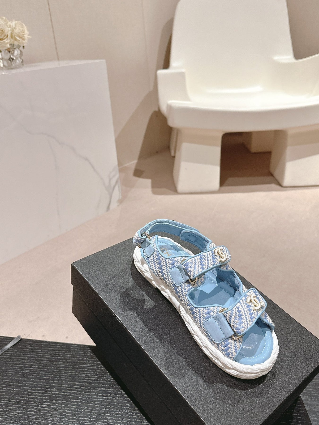 CC DAD SANDALS IN LIGHT BLUE CALFSKIN