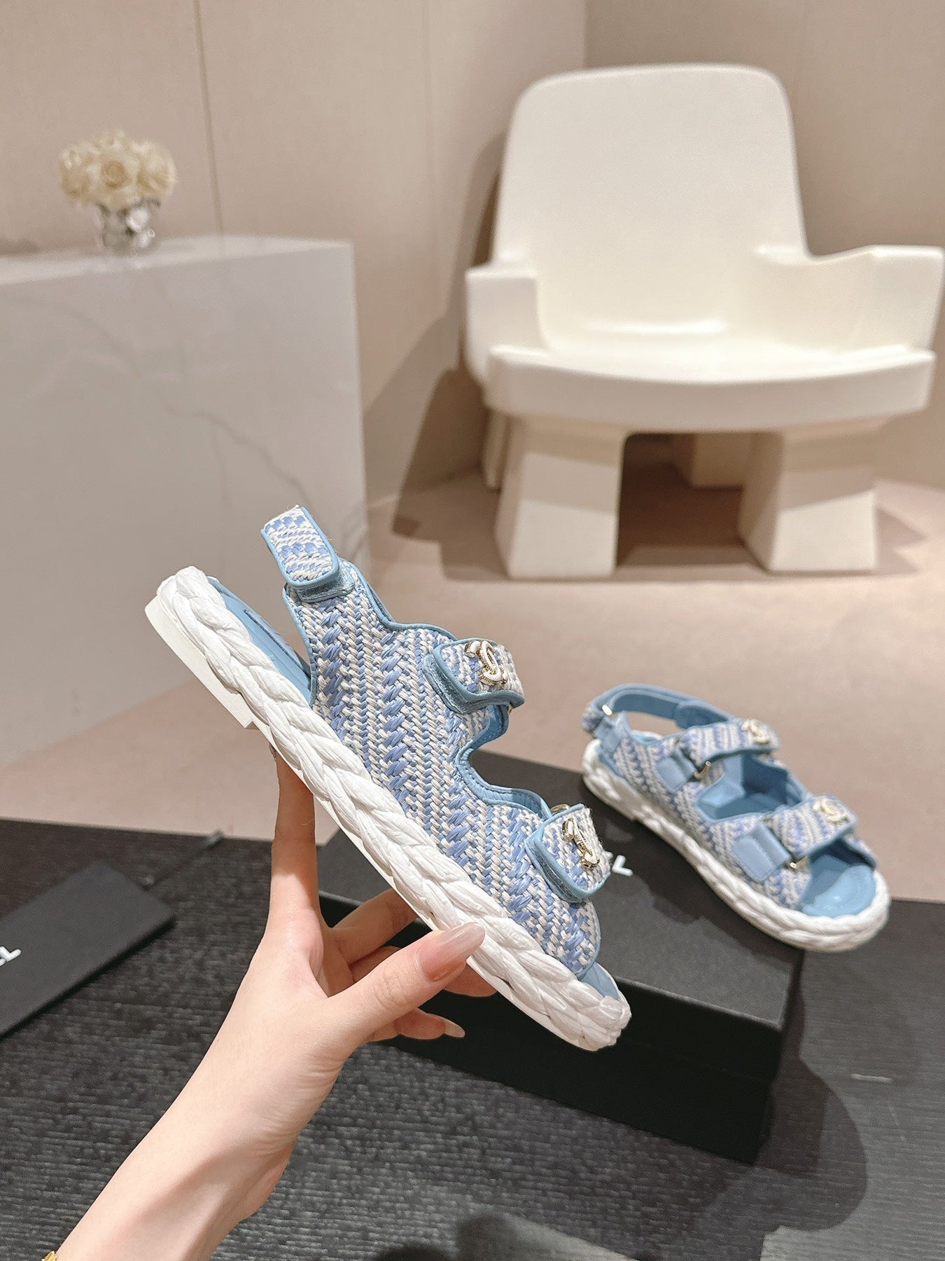 CC DAD SANDALS IN LIGHT BLUE CALFSKIN