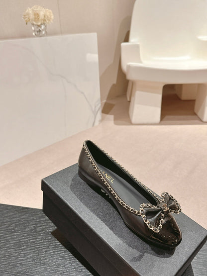 BOWKNOT BALLET FLAT IN BLACK SHEEPSKIN