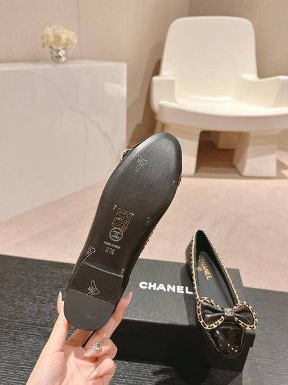 BOWKNOT BALLET FLAT IN BLACK SHEEPSKIN