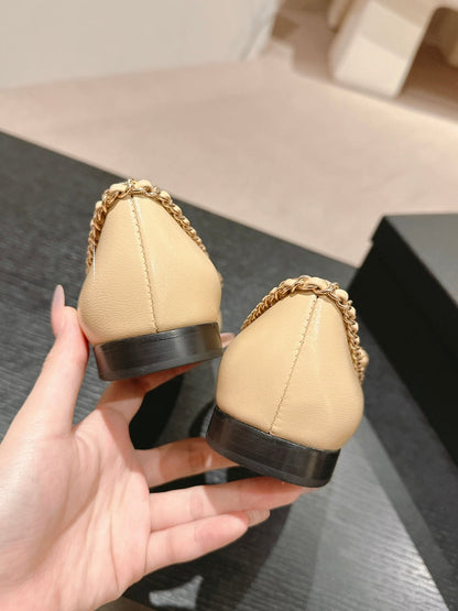 BOWKNOT BALLET FLAT IN BEIGE CREAM MIX BLACK SHEEPSKIN