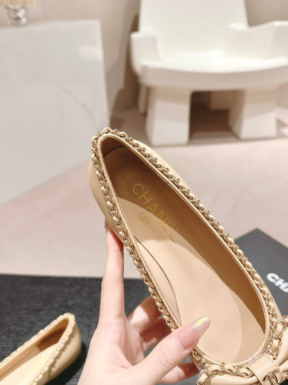 BOWKNOT BALLET FLAT IN BEIGE CREAM MIX BLACK SHEEPSKIN