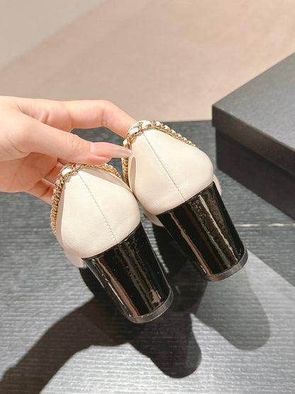 BOWKNOT HIGH HEELS IN WHITE MIX BLACK SHEEPSKIN