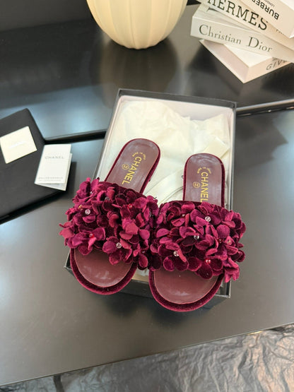 FLAT MULE 15 MM IN PLUM PURPLE VELVET