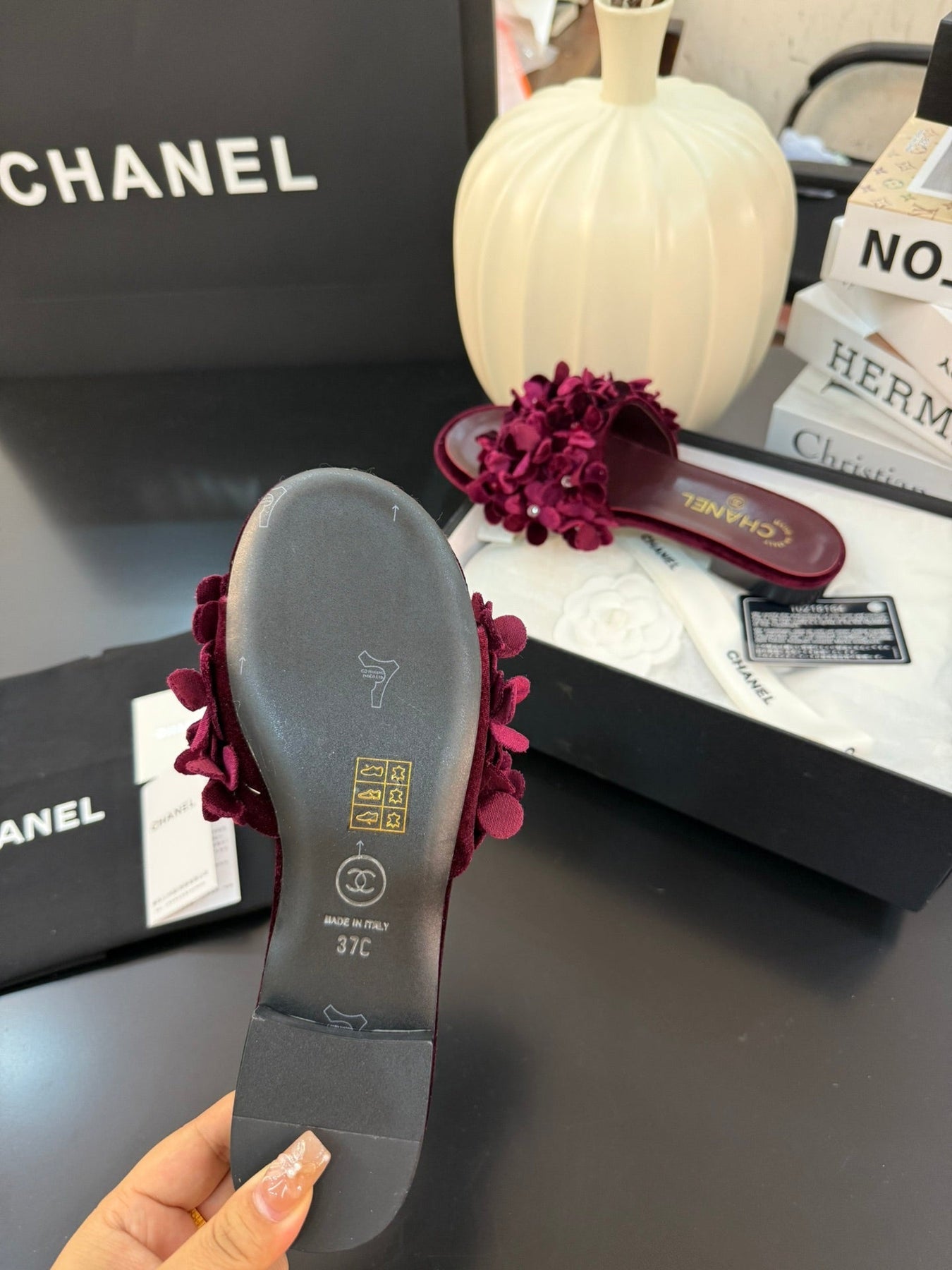 FLAT MULE 15 MM IN PLUM PURPLE VELVET