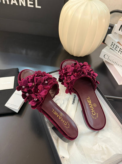 FLAT MULE 15 MM IN PLUM PURPLE VELVET