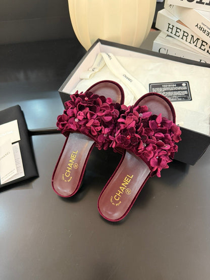 FLAT MULE 15 MM IN PLUM PURPLE VELVET