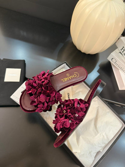 FLAT MULE 15 MM IN PLUM PURPLE VELVET