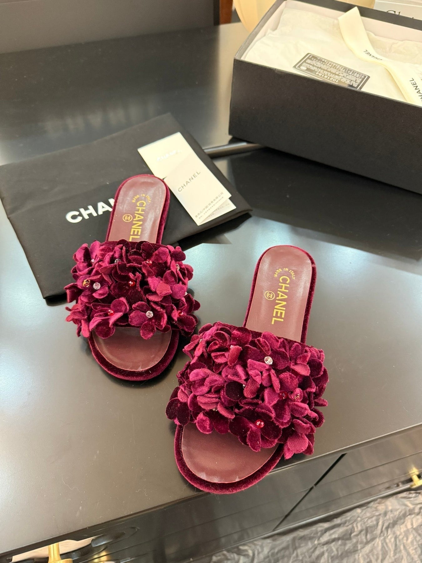 FLAT MULE 15 MM IN PLUM PURPLE VELVET