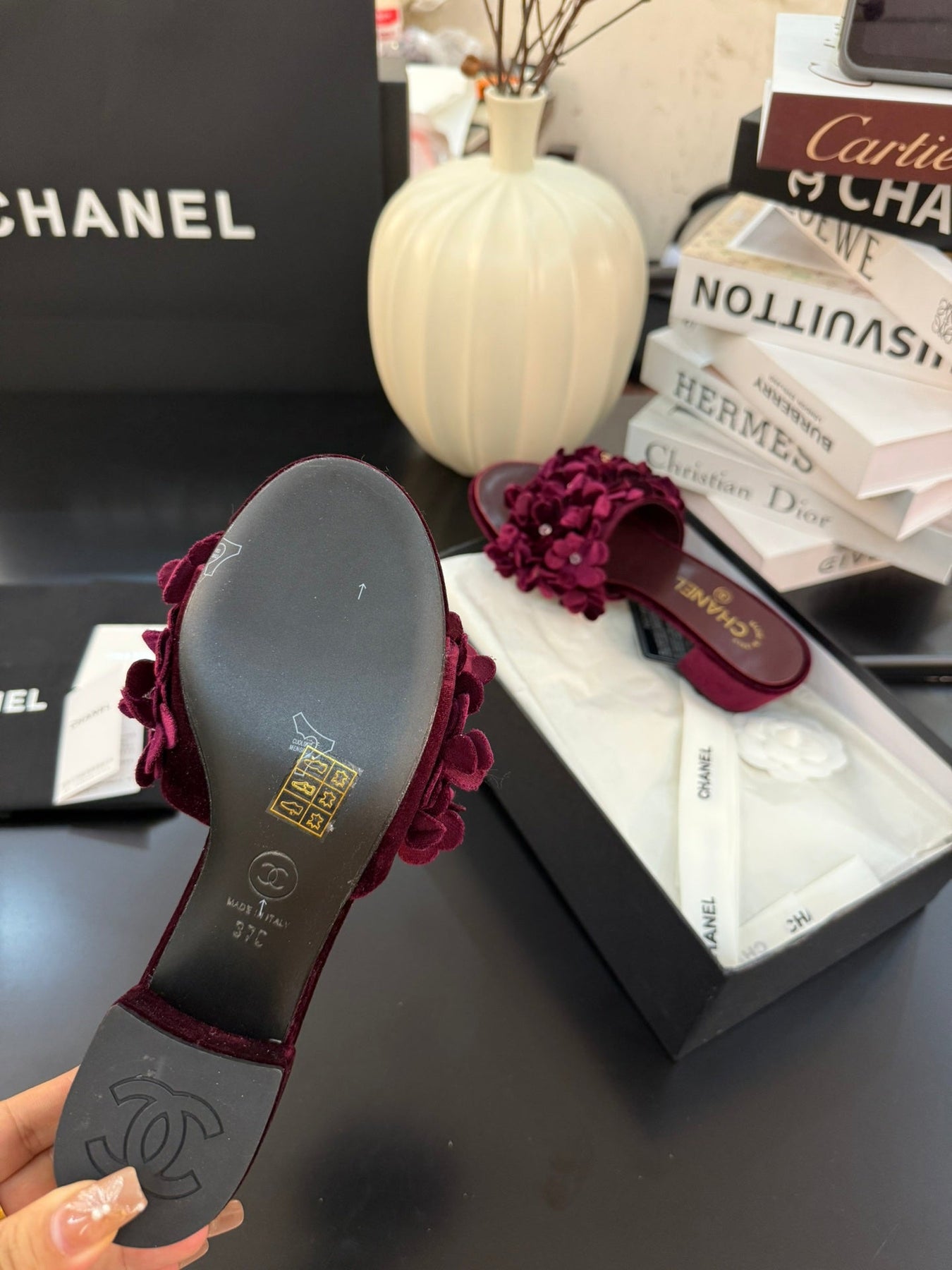 MID HEEL 45 MM MULE IN PLUM PURPLE VELVET