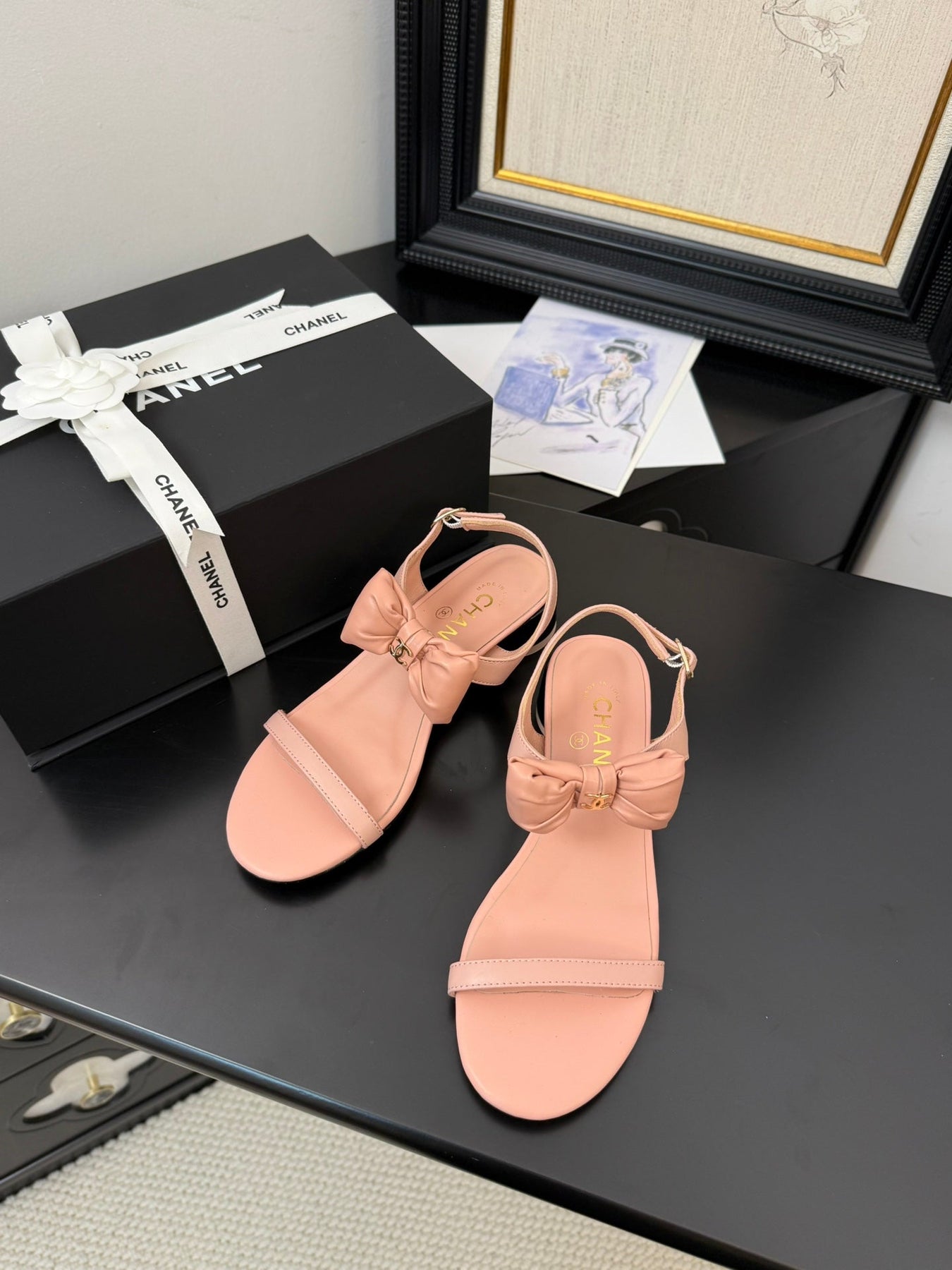 FLAT SANDALS 5 MM IN PEACH PINK CALFSKIN