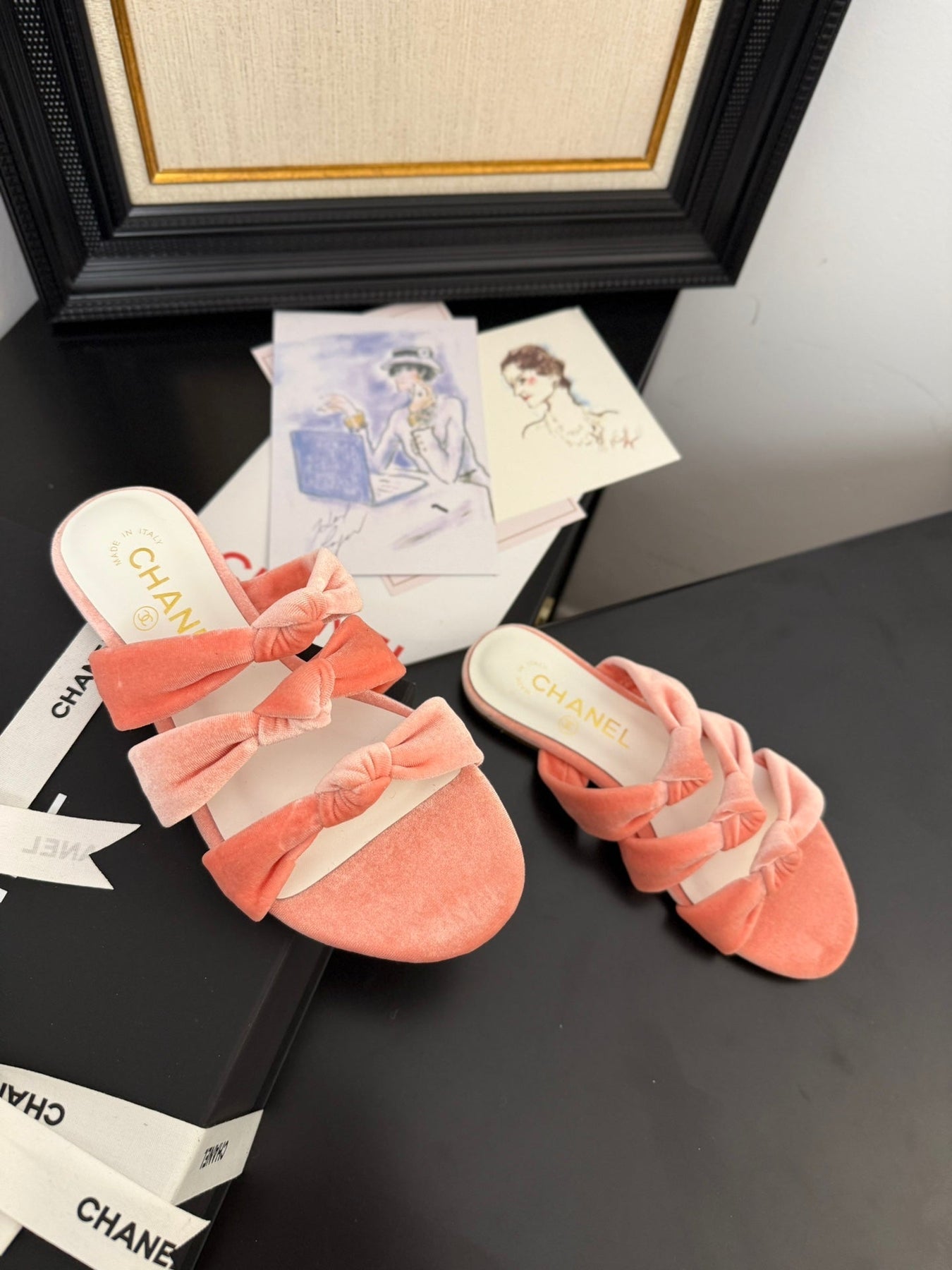 CC 25C Three Strap Mule Pink Velvet fabric 233561