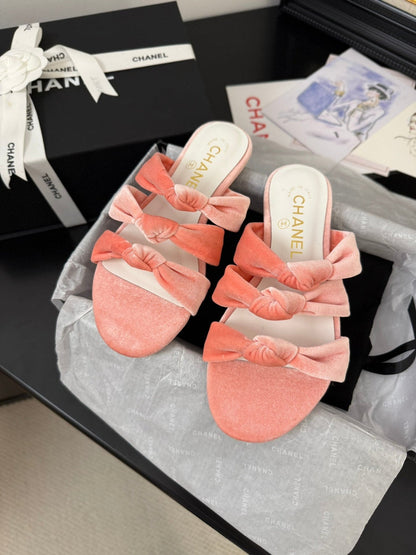 CC 25C Three Strap Mule Pink Velvet fabric 233561