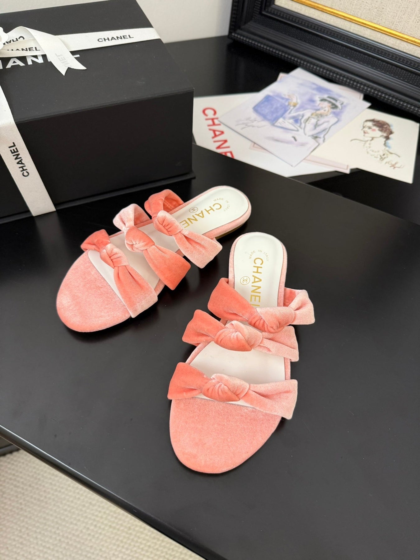 CC 25C Three Strap Mule Pink Velvet fabric 233561