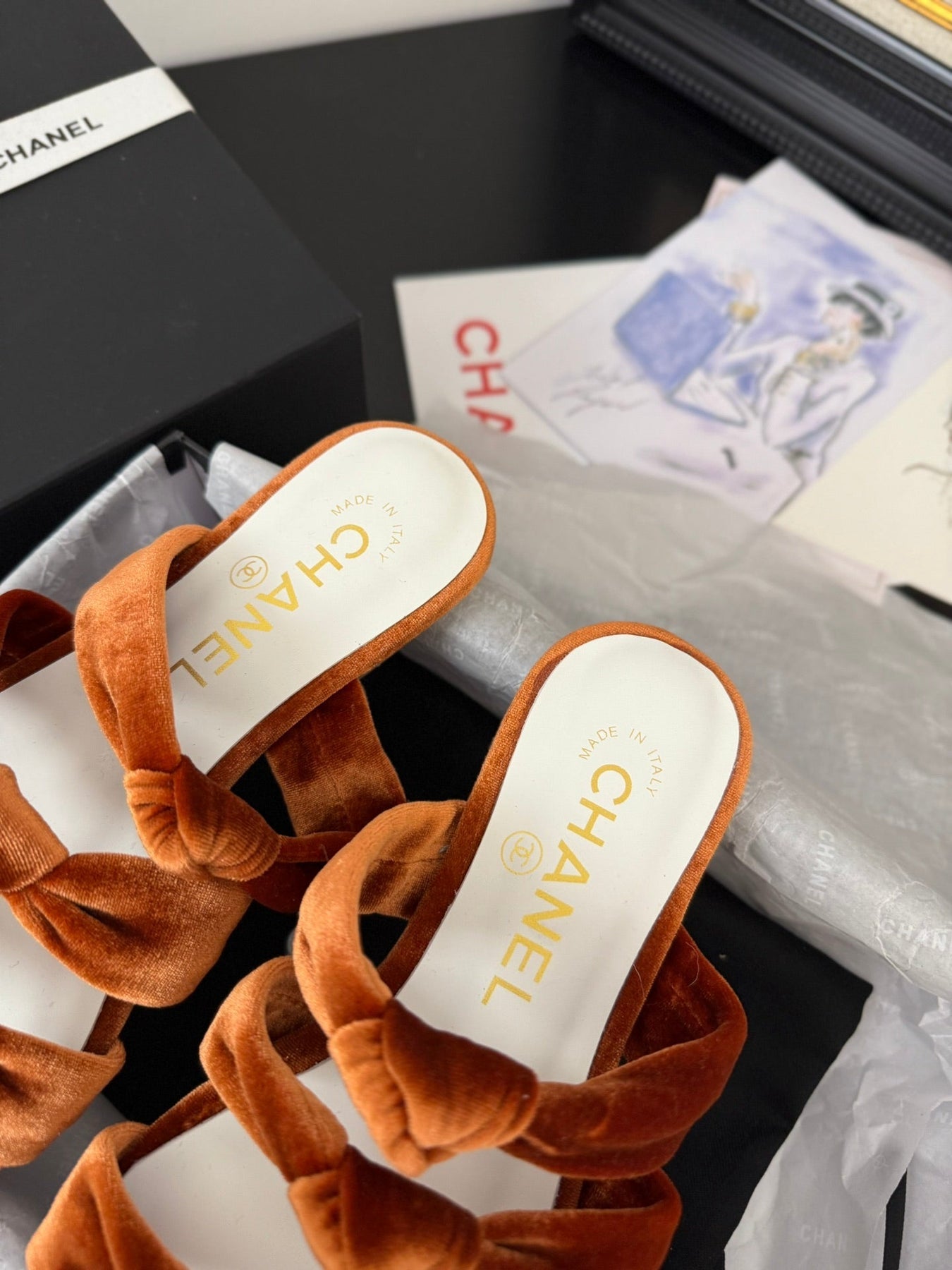 CC 25C Three Strap Mule Pumpkin Velvet fabric 233560