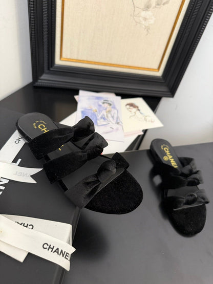 CC 25C Three Strap Mule Black Velvet fabric 233559